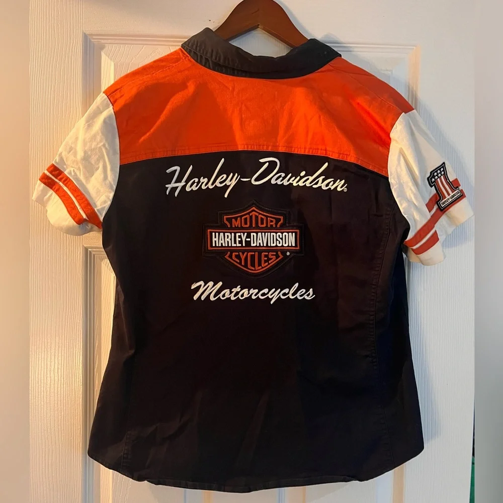 Harley-Davidson Women’s Zip Up Biker Shirt Racing Style Embroidered Logo Large - Picture 2 of 3